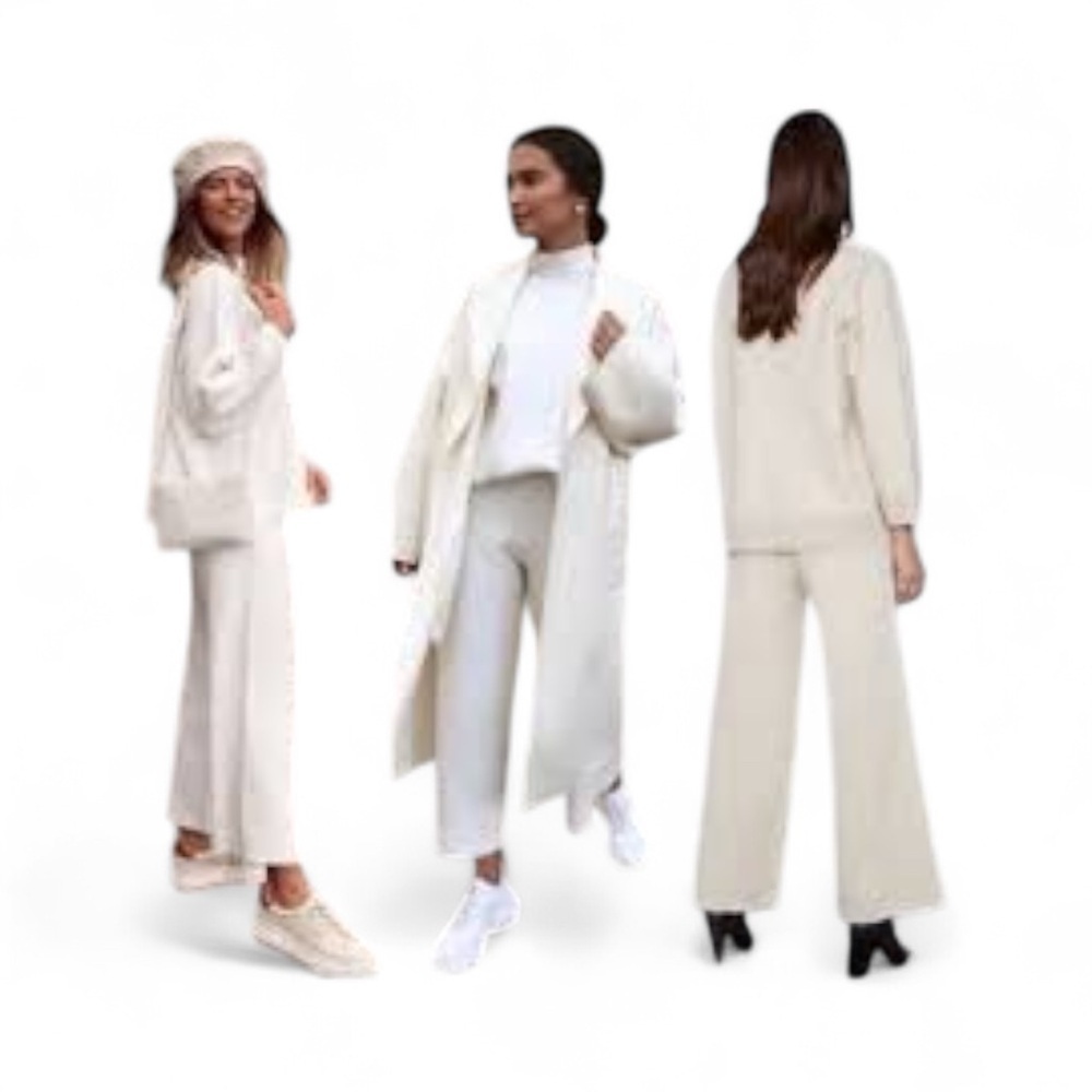 Zara Wide Leg Sweater Pull On Pleated PANT Sz. S Winter White Fall Winter Cozy